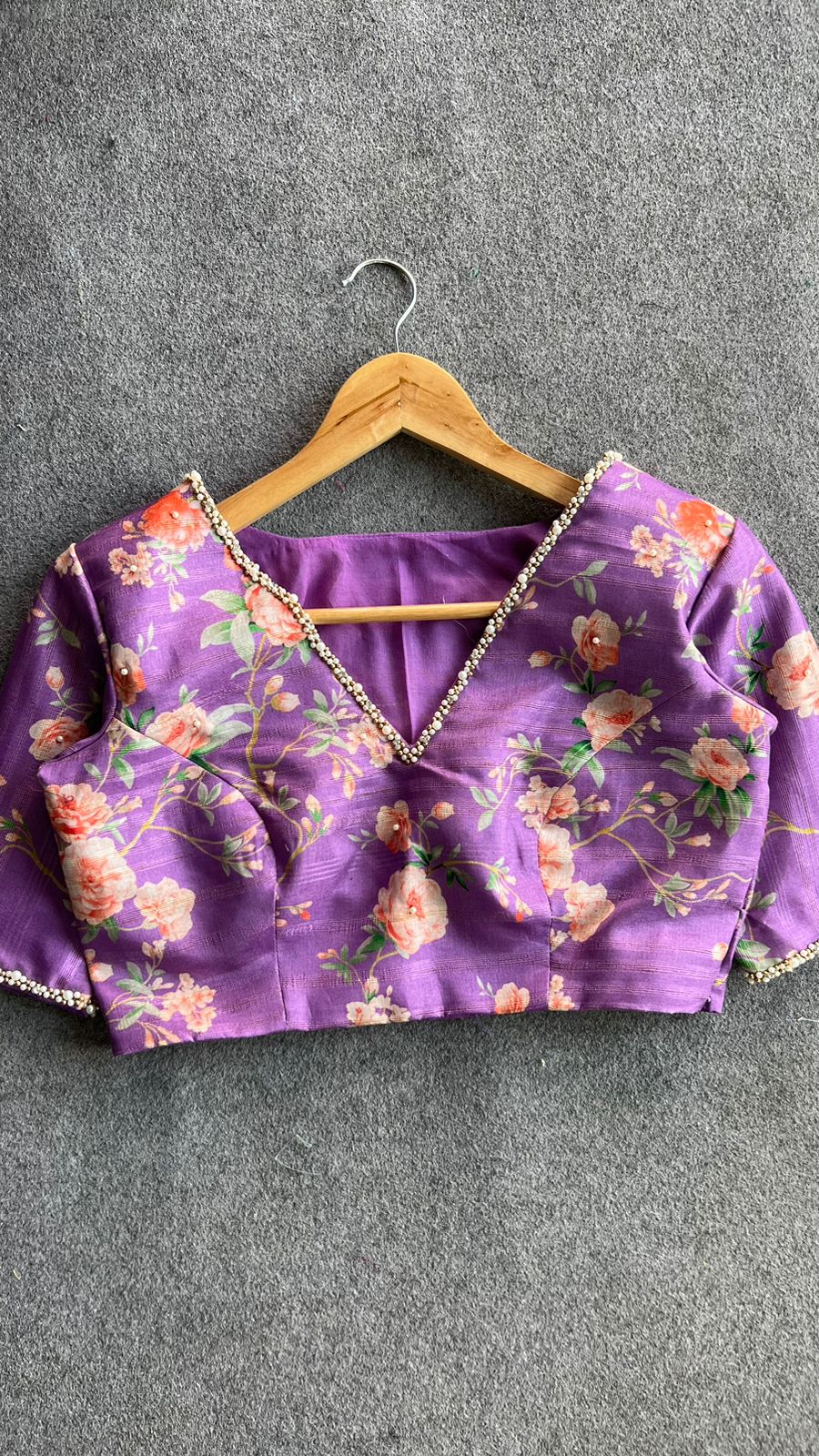 Lavender cotton pearl hand work blouse