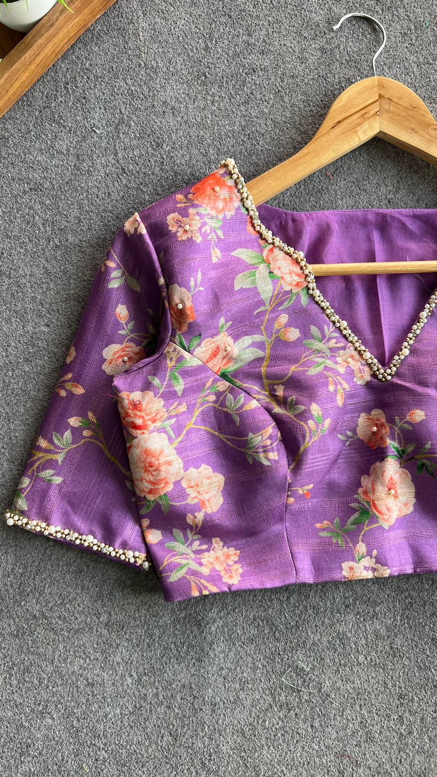 Lavender cotton pearl hand work blouse