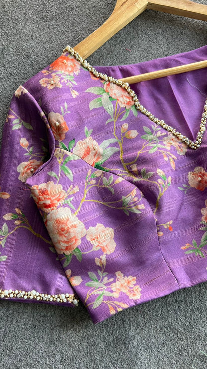 Lavender cotton pearl hand work blouse