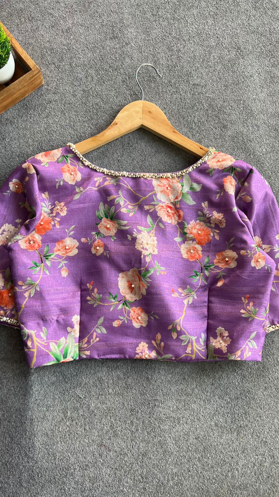 Lavender cotton pearl hand work blouse