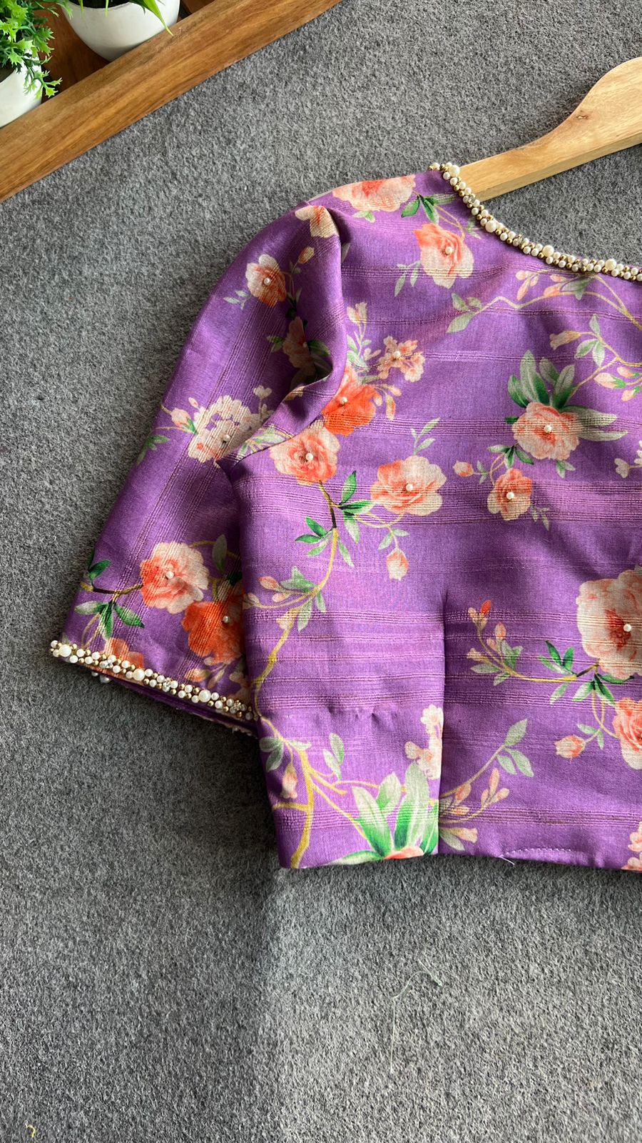Lavender cotton pearl hand work blouse