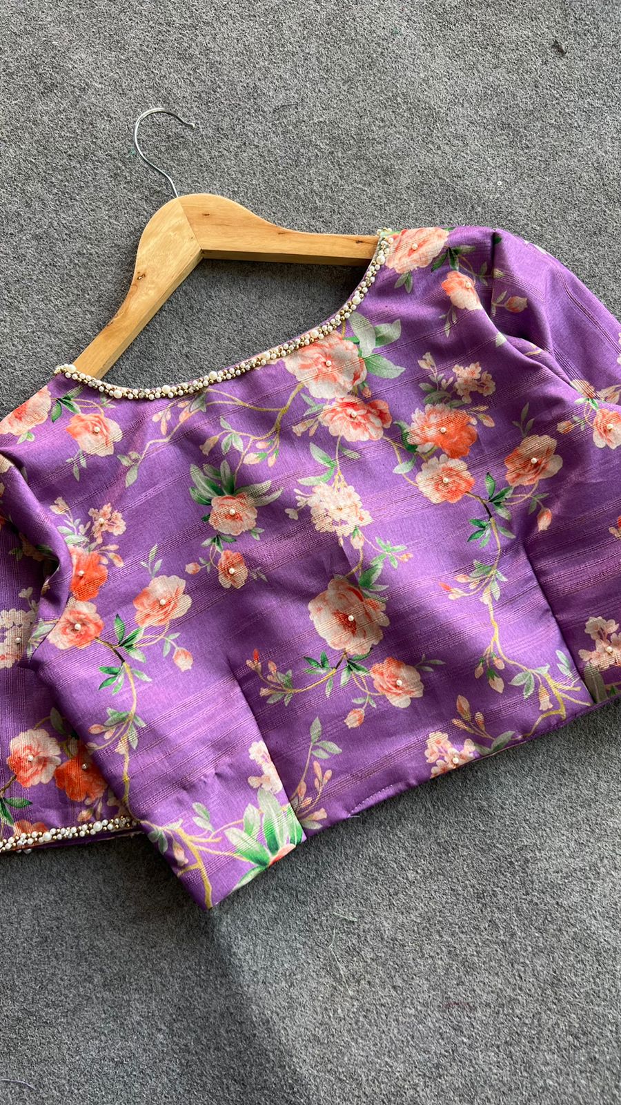 Lavender cotton pearl hand work blouse