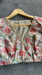 Floral cotton pearl hand work blouse