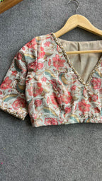 Floral cotton pearl hand work blouse