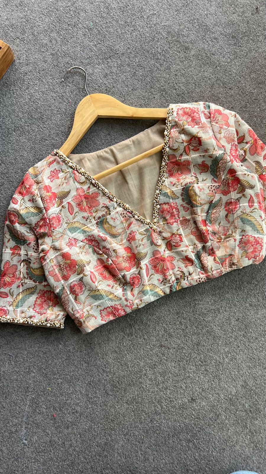 Floral cotton pearl hand work blouse