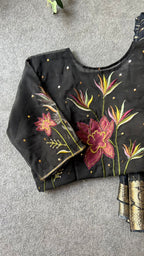 Black organza silk hand embroidery work blouse