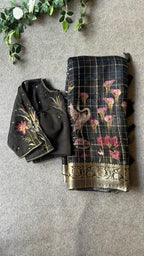 Black organza silk hand embroidery work blouse