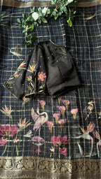 Black organza silk hand embroidery work blouse