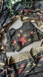 Black organza silk hand embroidery work blouse