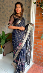 Black organza silk hand embroidery work blouse
