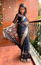 Black organza silk hand embroidery work blouse