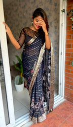 Black organza silk hand embroidery work blouse
