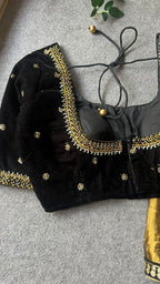 Silver tissue saree with black velvet hand worked blouse