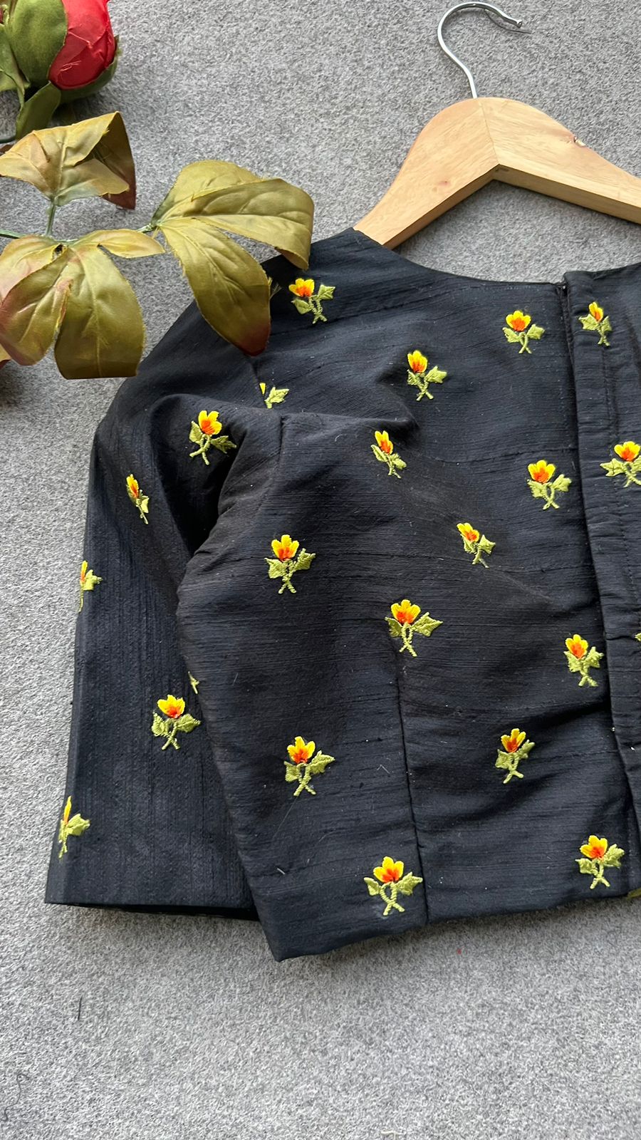 Black silk floral embroidery work blouse ( only blouse )