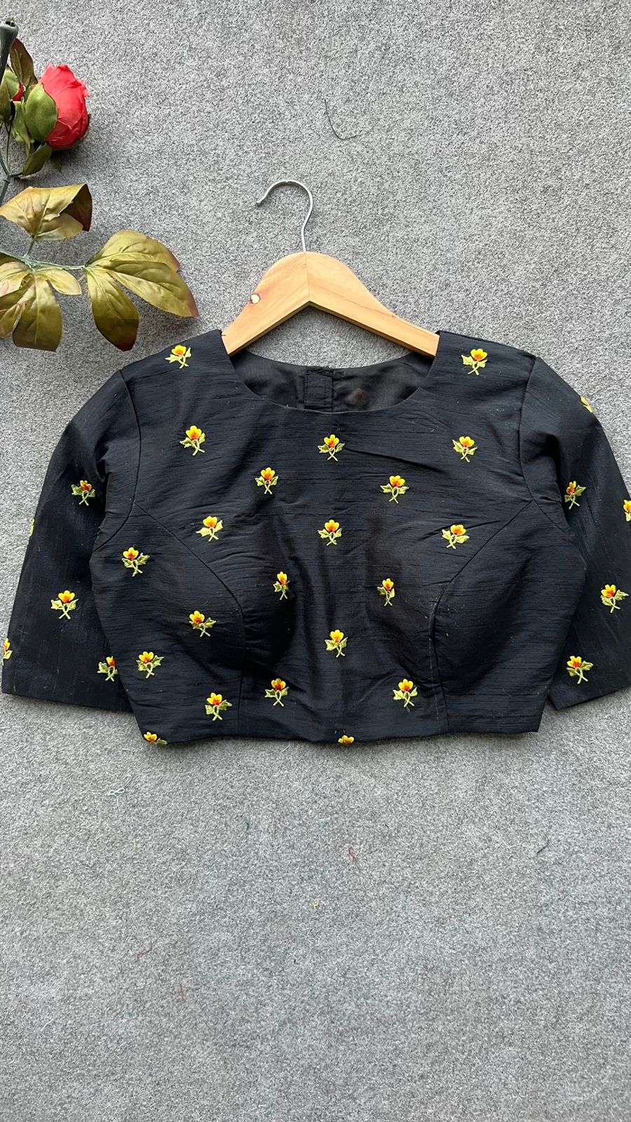 Black silk floral embroidery work blouse ( only blouse )