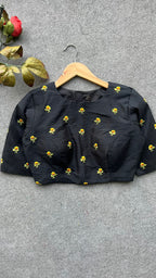 Black silk floral embroidery work blouse ( only blouse )