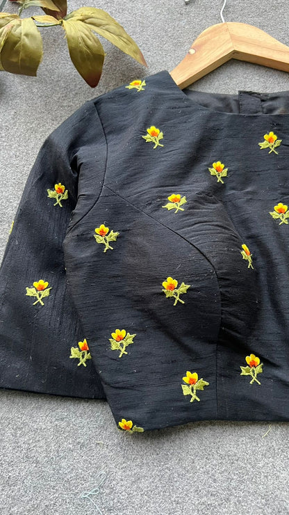 Black silk floral embroidery work blouse ( only blouse )