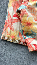 Silk orange floral hand work blouse