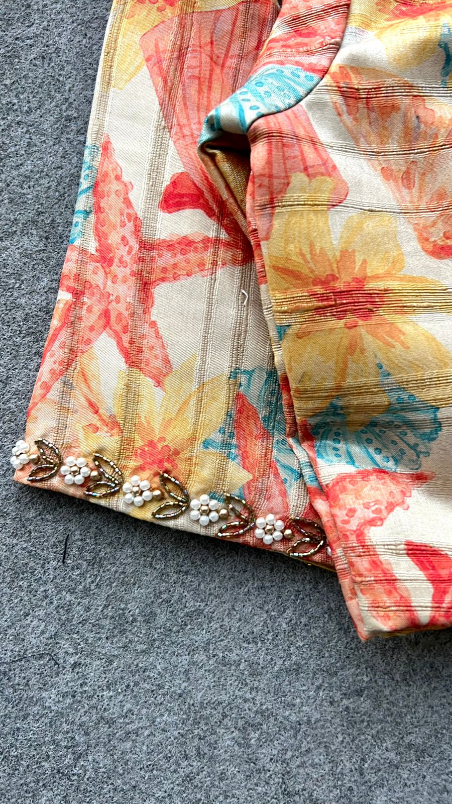 Silk orange floral hand work blouse