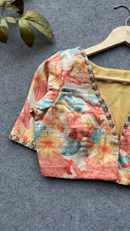 Silk orange floral hand work blouse