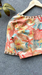Silk orange floral hand work blouse
