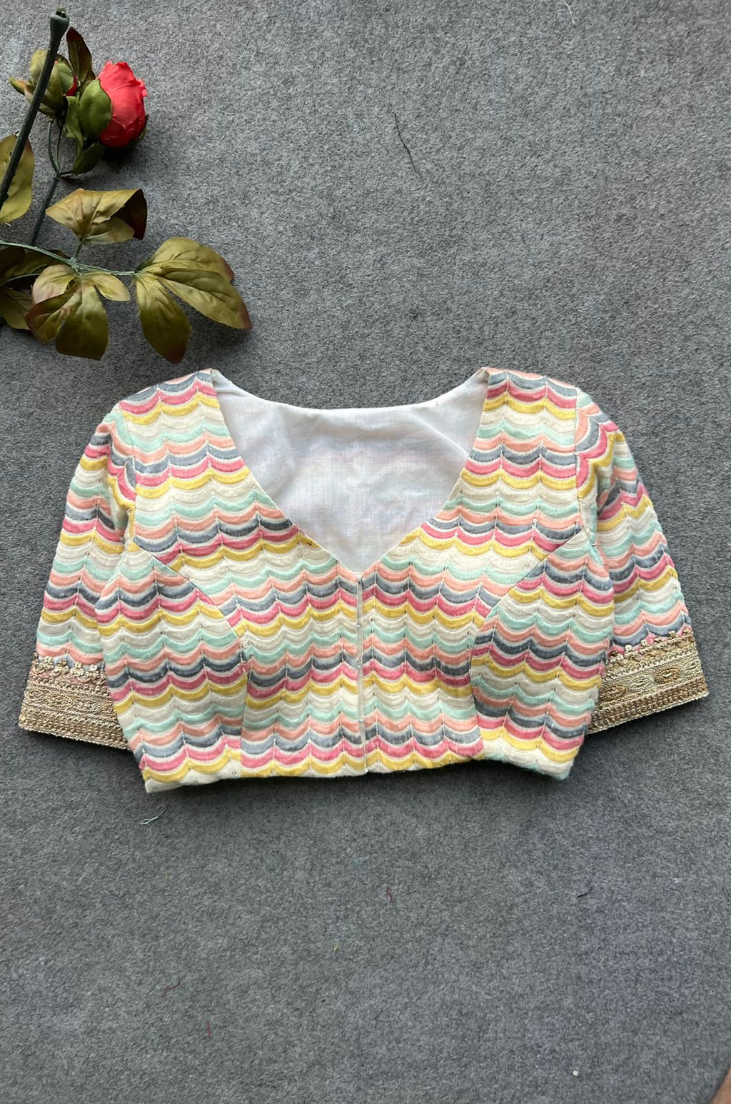 White cotton sequence embroidery blouse