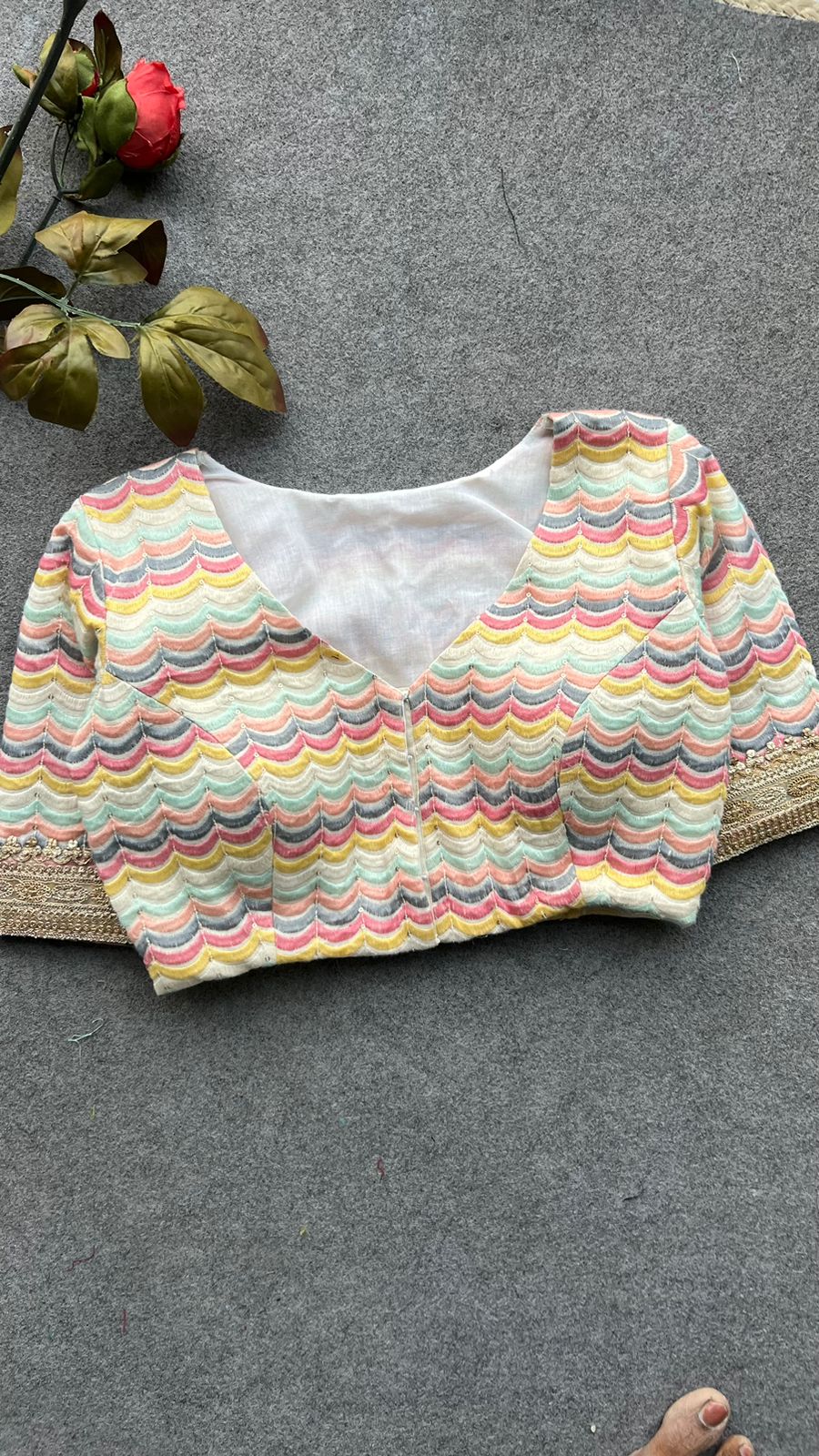 White cotton sequence embroidery blouse