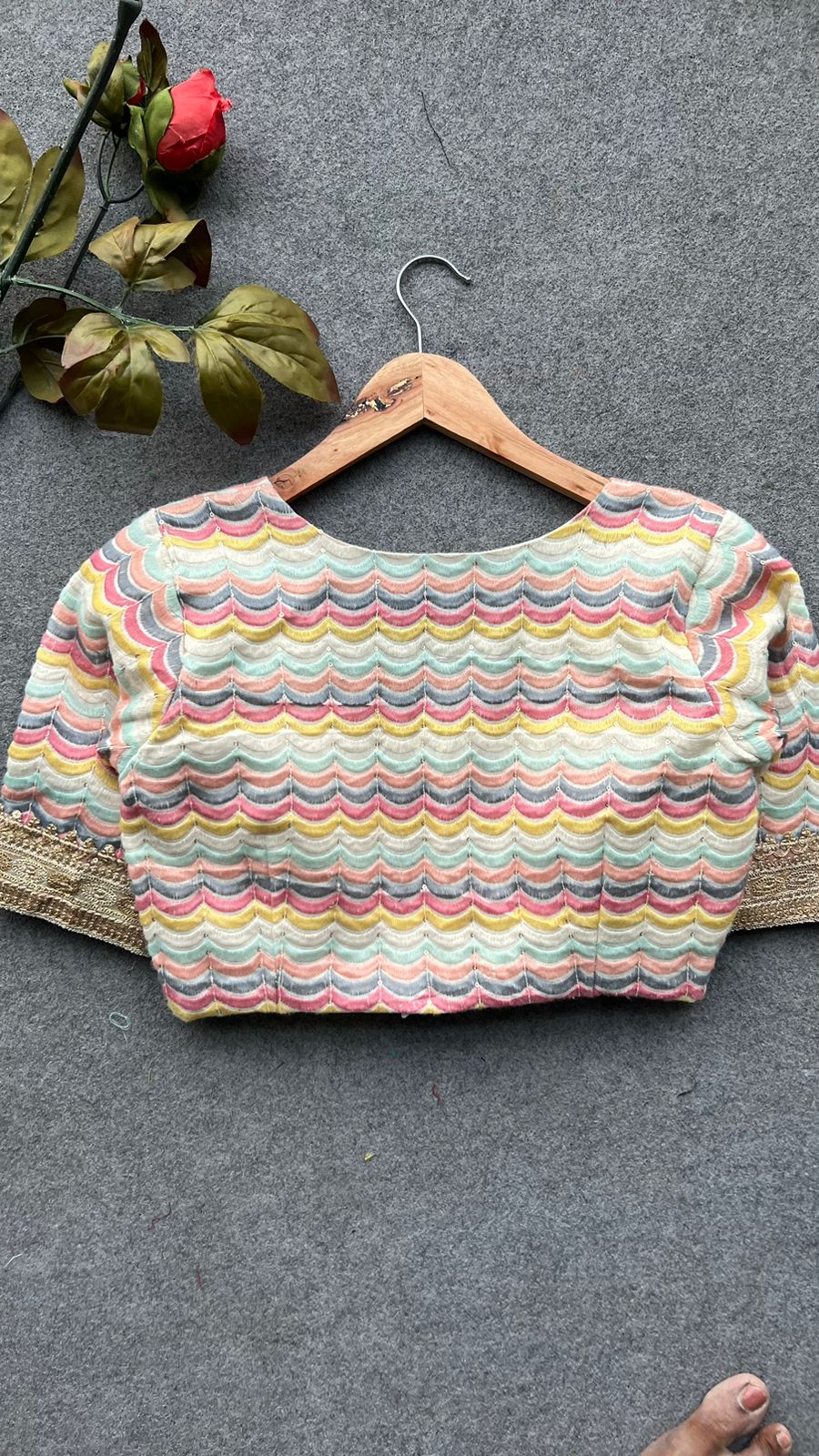 White cotton sequence embroidery blouse