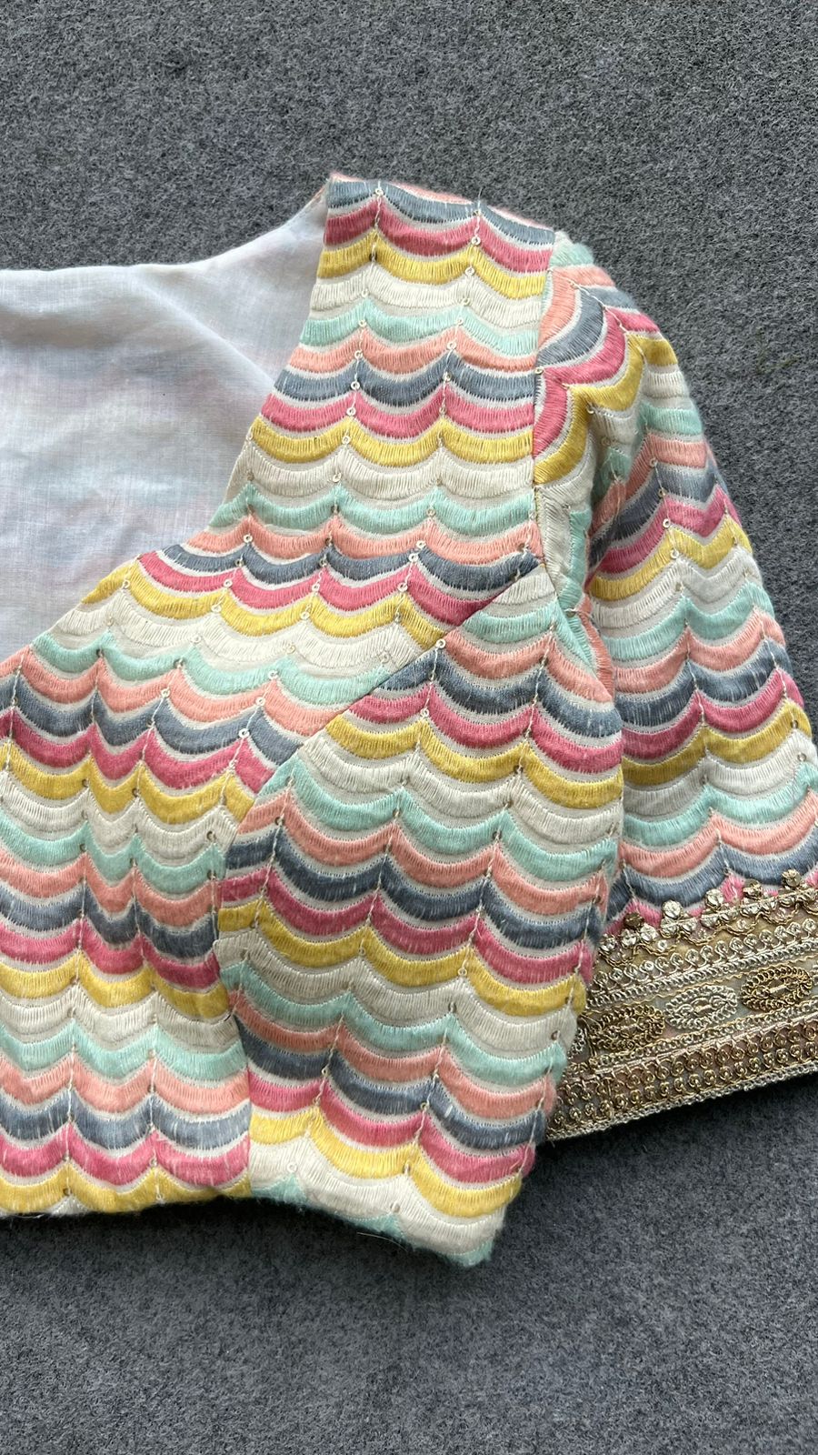 White cotton sequence embroidery blouse