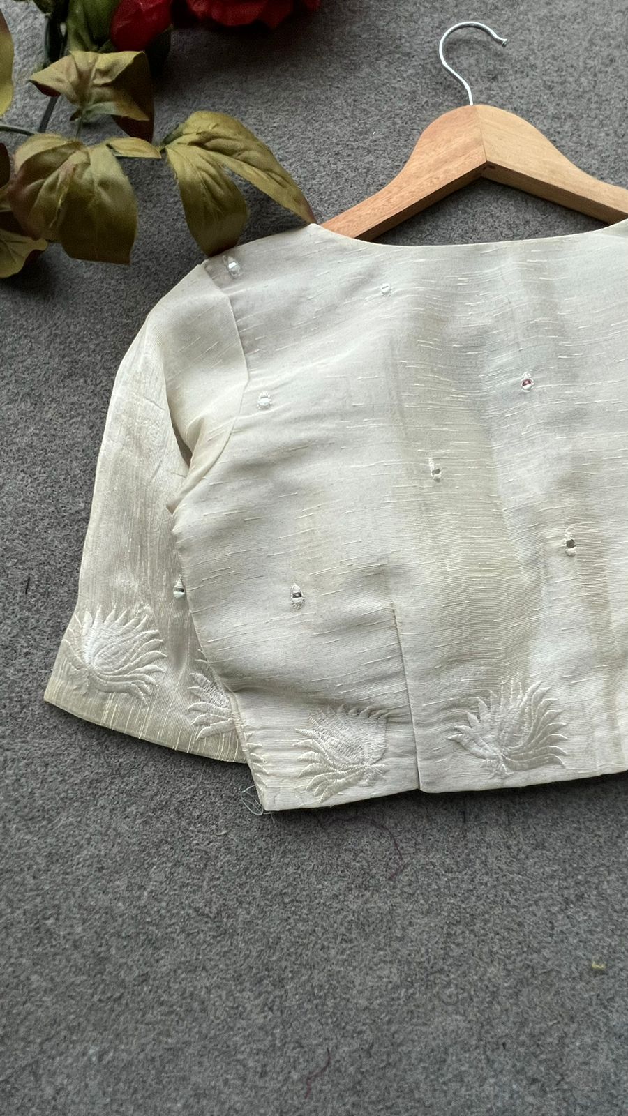 Silver tissue mirror embroidery work blouse