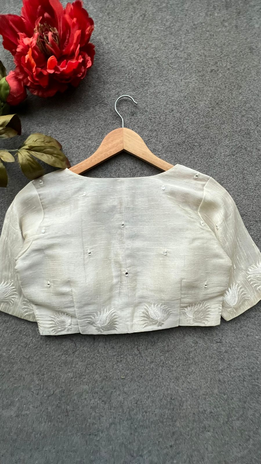 Silver tissue mirror embroidery work blouse