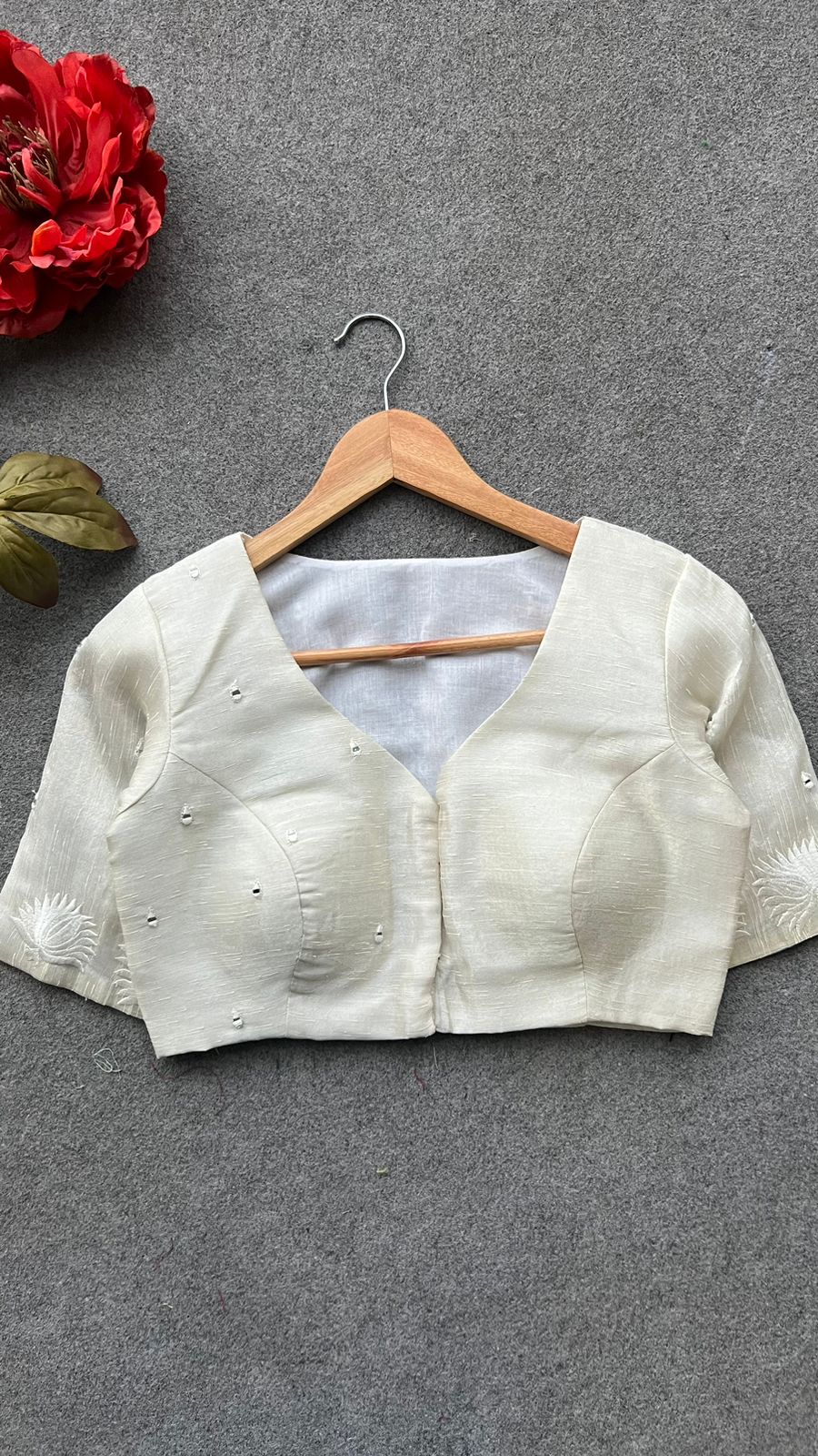 Silver tissue mirror embroidery work blouse