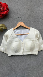 Silver tissue mirror embroidery work blouse