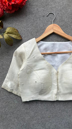 Silver tissue mirror embroidery work blouse