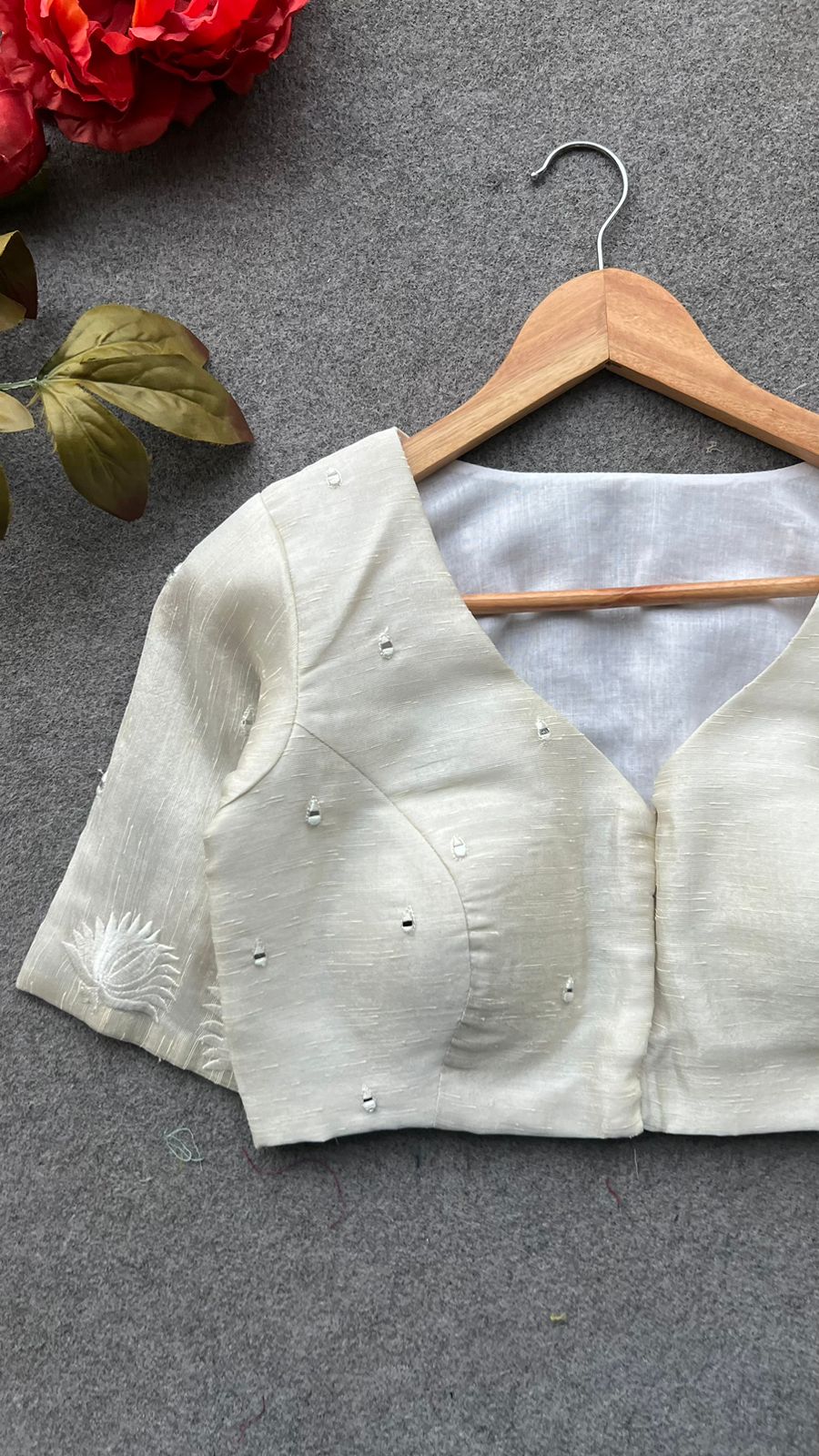 Silver tissue mirror embroidery work blouse