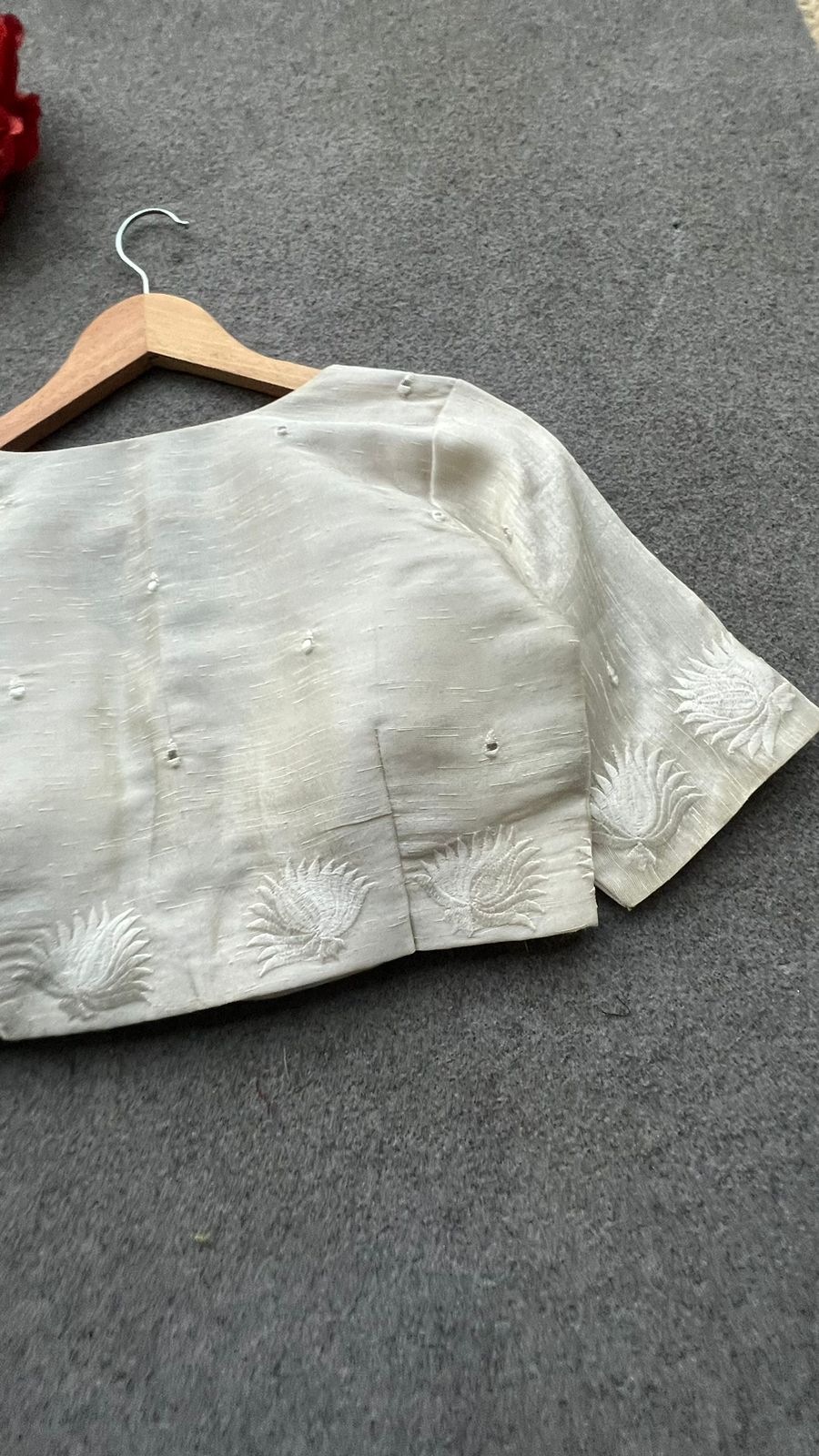 Silver tissue mirror embroidery work blouse