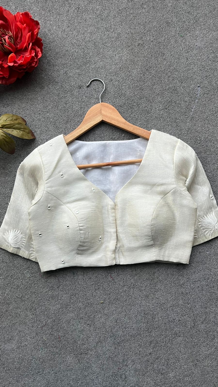 Silver tissue mirror embroidery work blouse