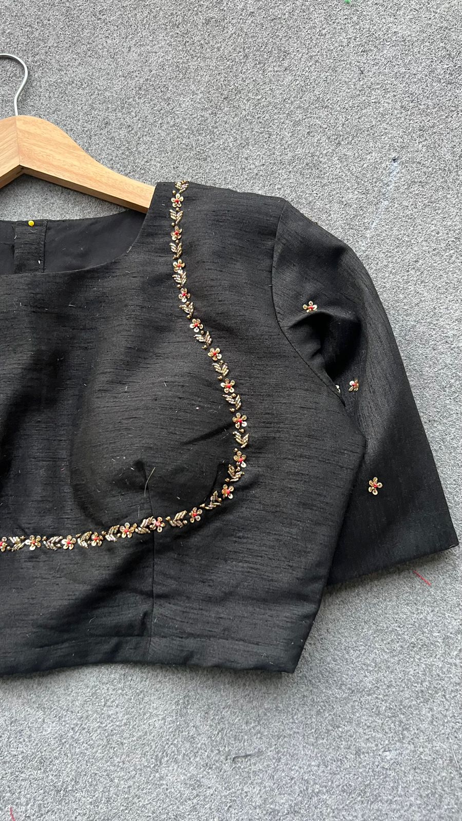 Black silk jeweled hand work blouse ( only blouse )