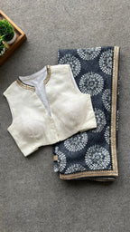 Grey chiffon printed saree with white hand work blouse