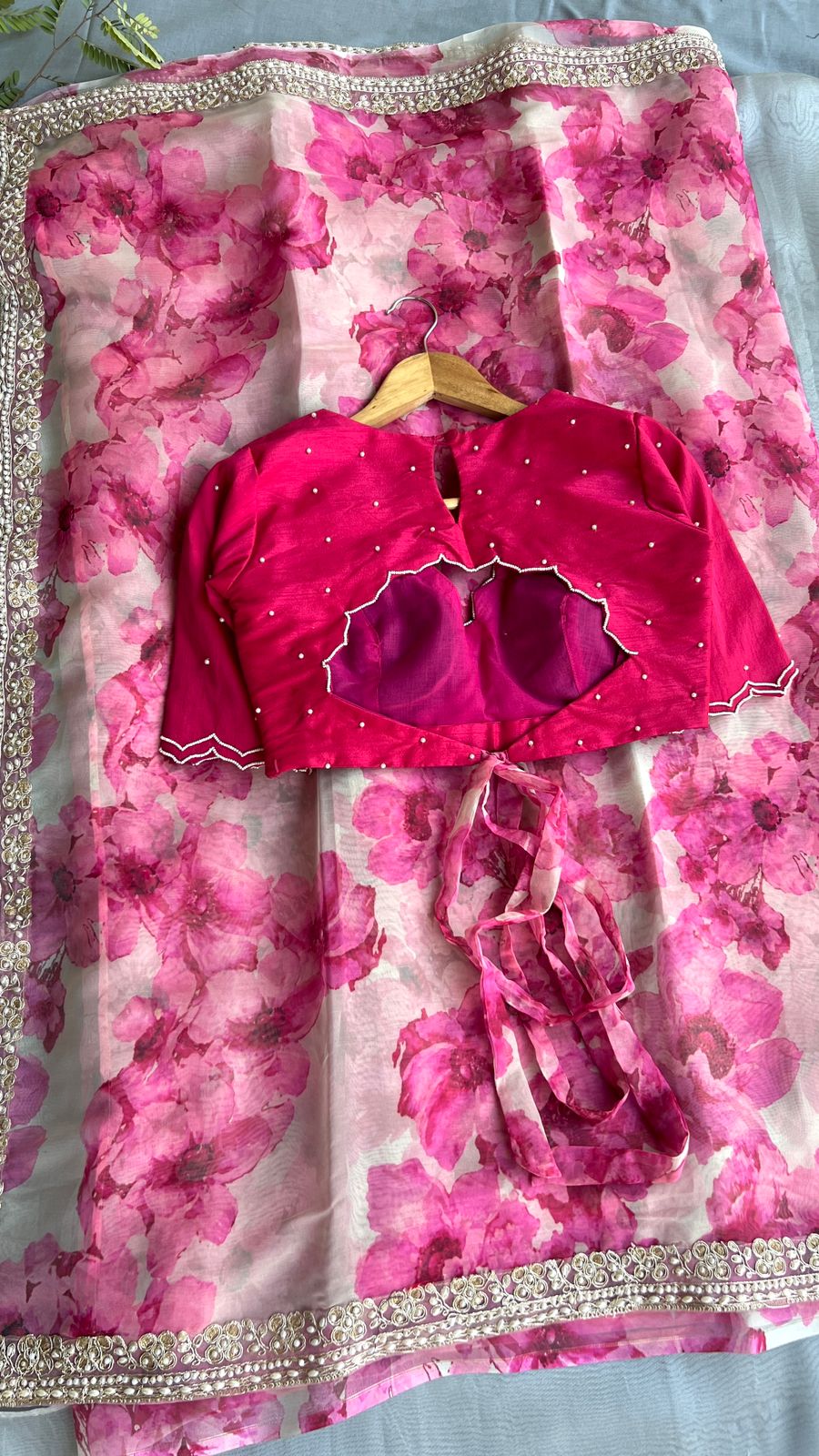 Pink pearl hand work blouse (only blouse)