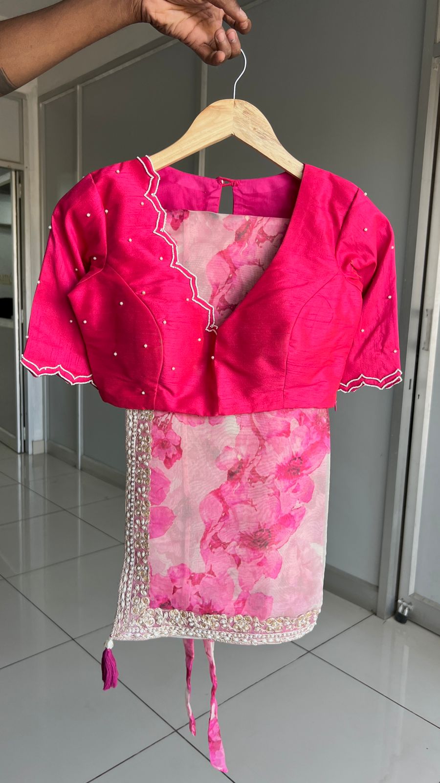 Pink pearl hand work blouse (only blouse)
