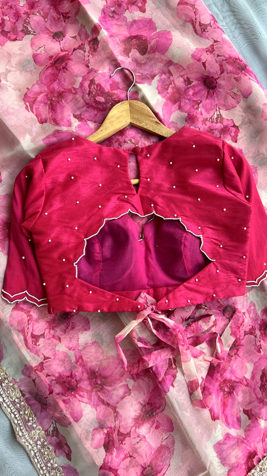 Pink pearl hand work blouse (only blouse)