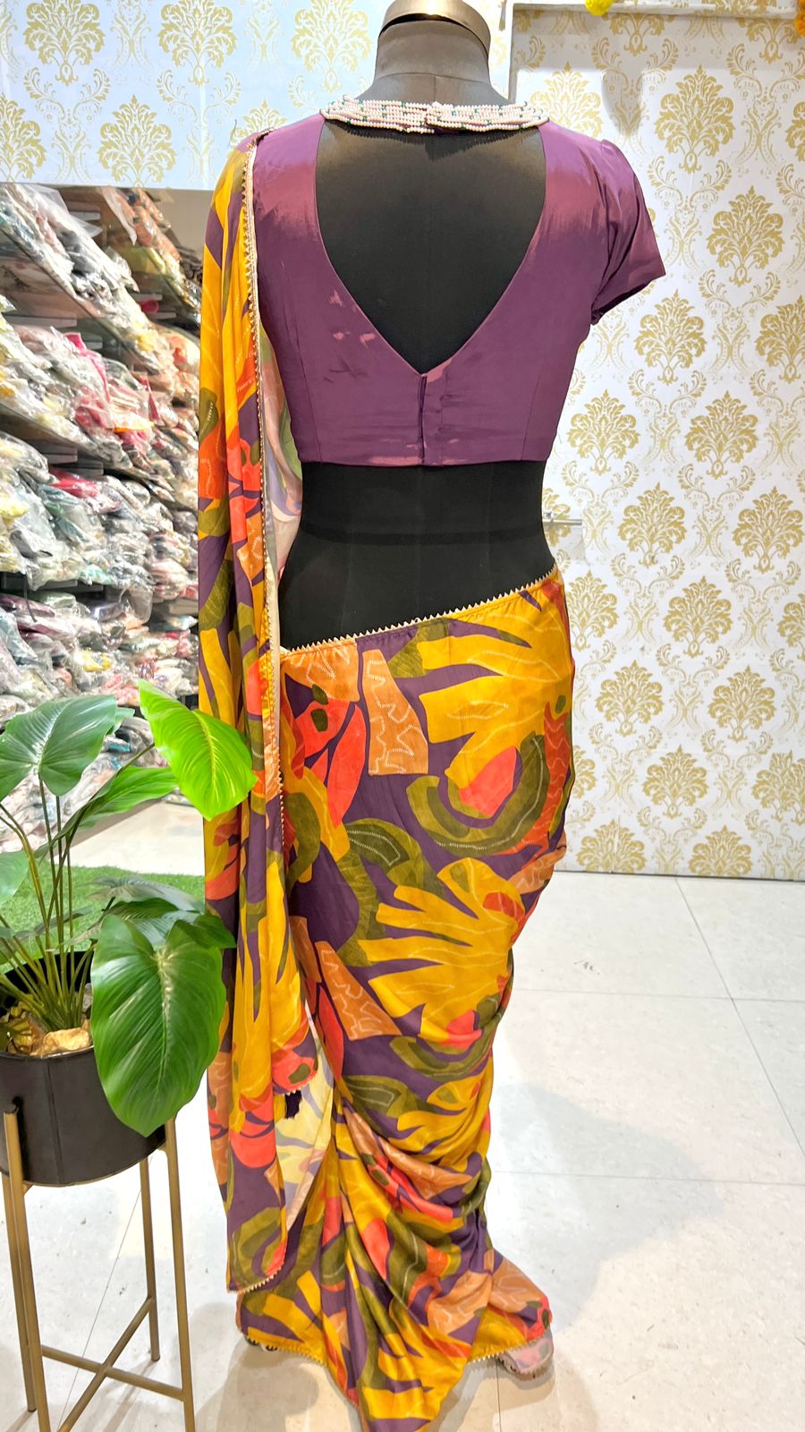 Purple jewel neck hand work blouse (only blouse)