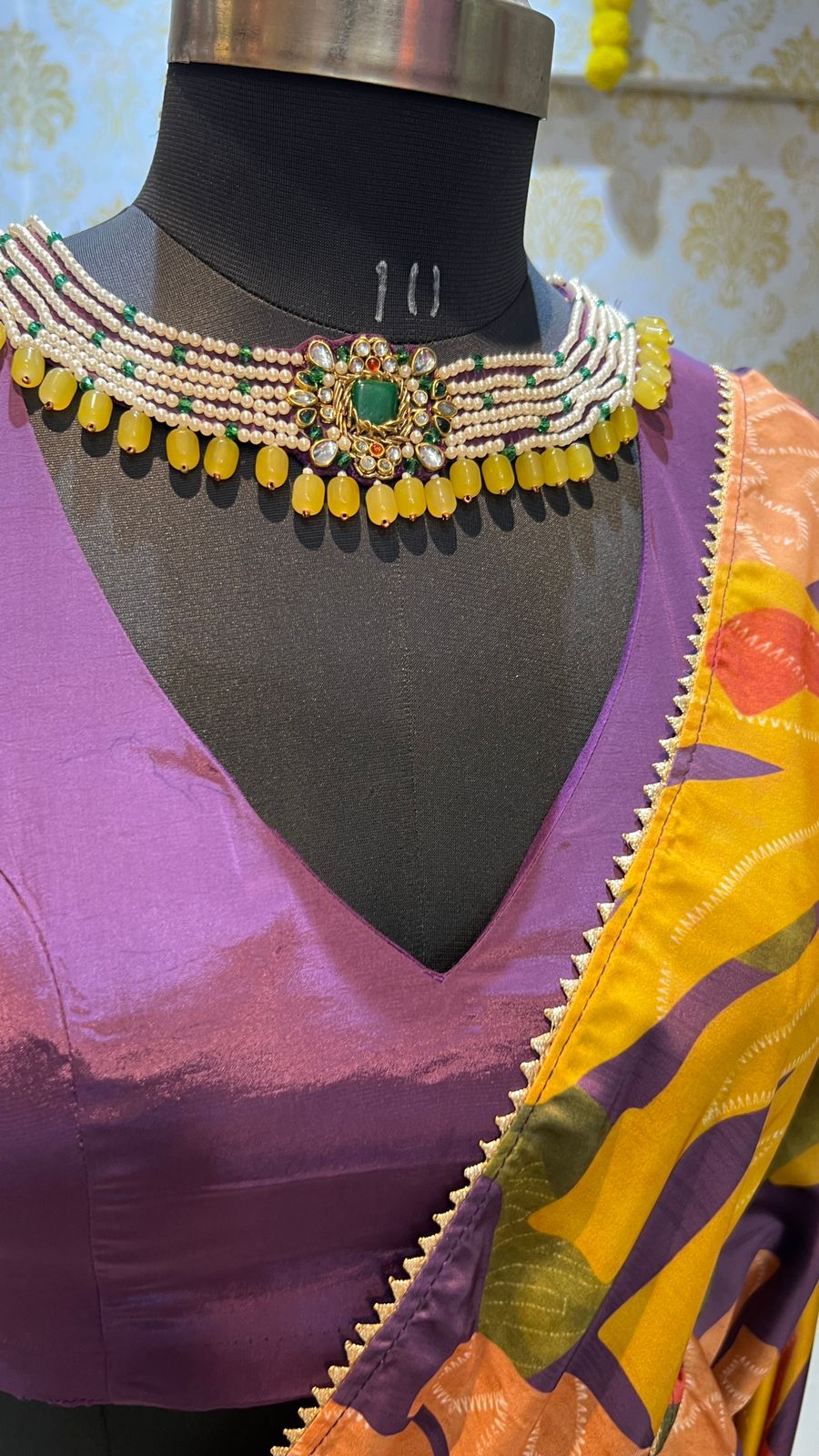 Purple jewel neck hand work blouse (only blouse)