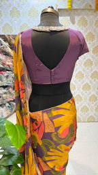 Purple jewel neck hand work blouse (only blouse)