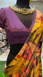 Purple jewel neck hand work blouse (only blouse)