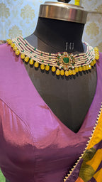 Purple jewel neck hand work blouse (only blouse)