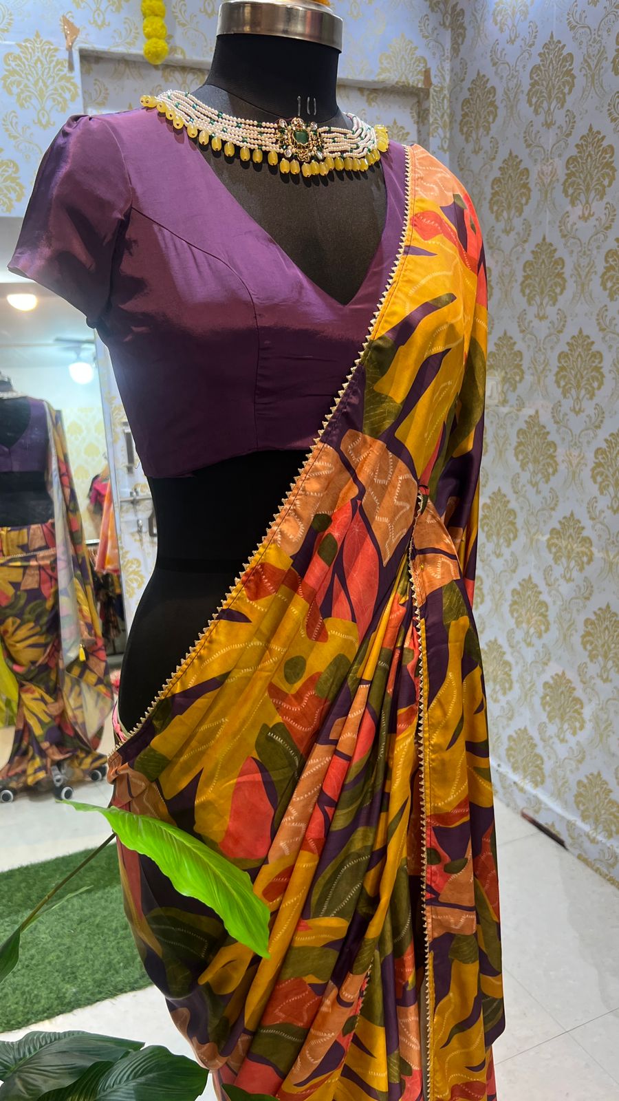 Purple jewel neck hand work blouse (only blouse)