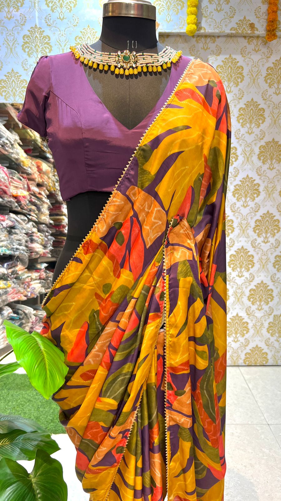Purple jewel neck hand work blouse (only blouse)