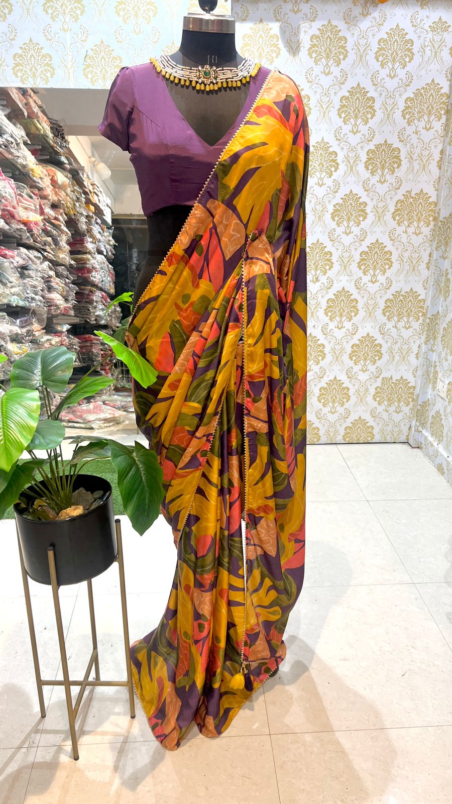 Purple jewel neck hand work blouse (only blouse)